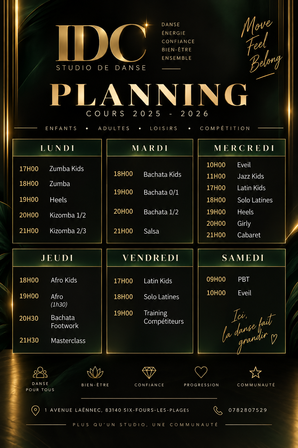 Planning des cours du Studio IDC