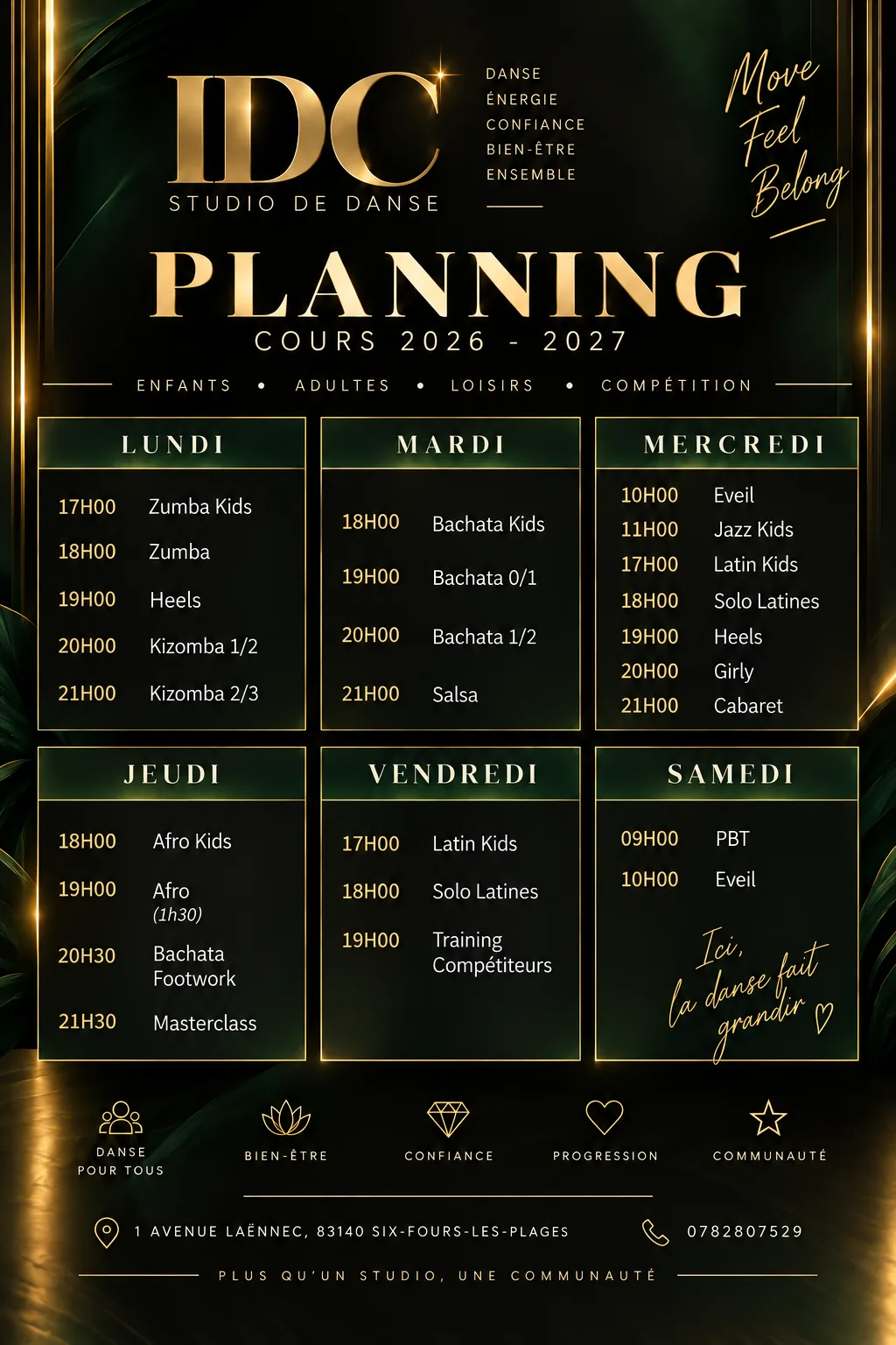 Planning des cours du Studio IDC